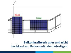 Grafik zur korrekten Montage eines Balkonkraftwerk Solarmoduls quer statt hochkant am Balkongeländer